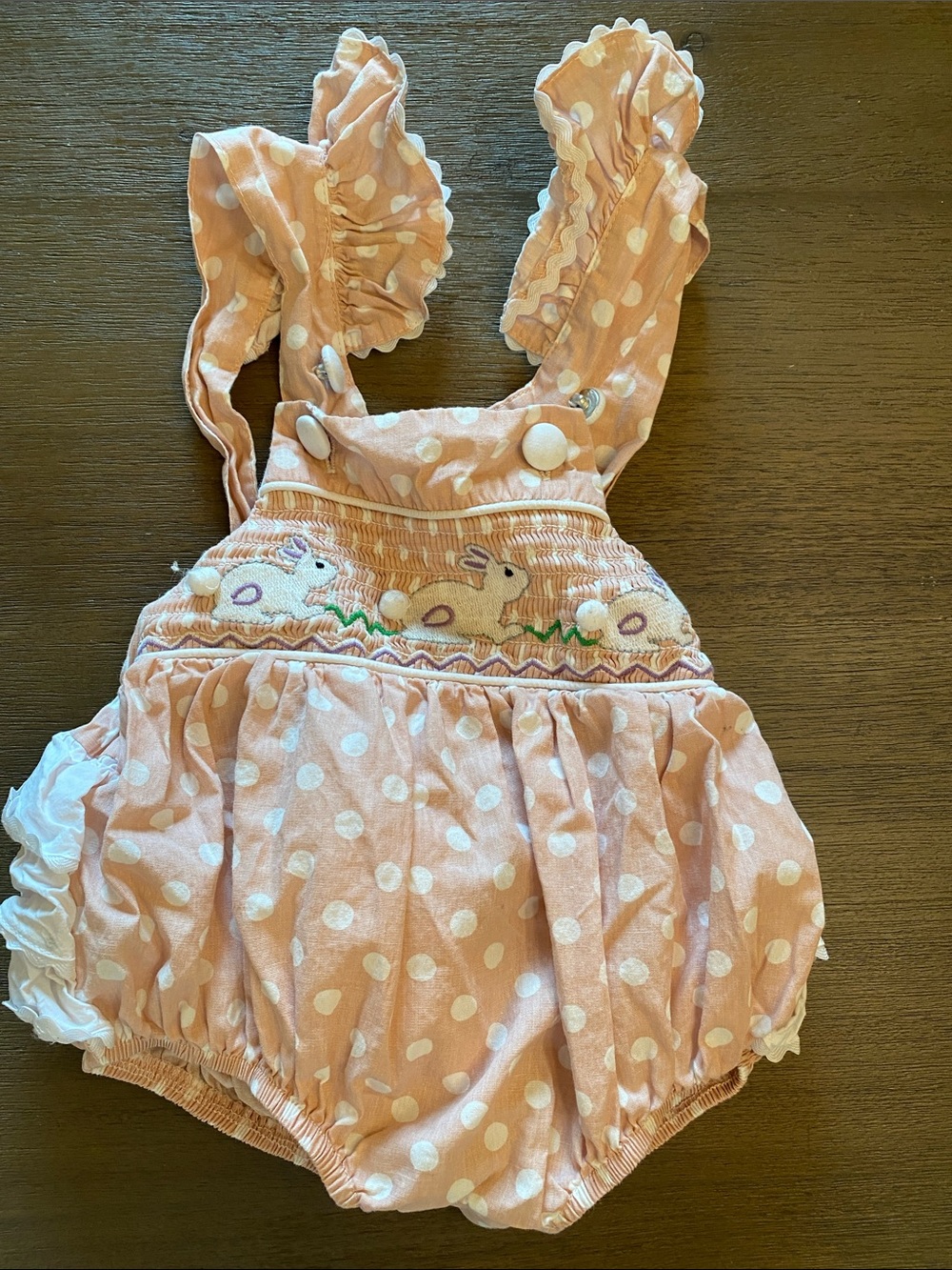 Lil Cactus Peach Polka Dot Bunny Smocked Baby One-Piece